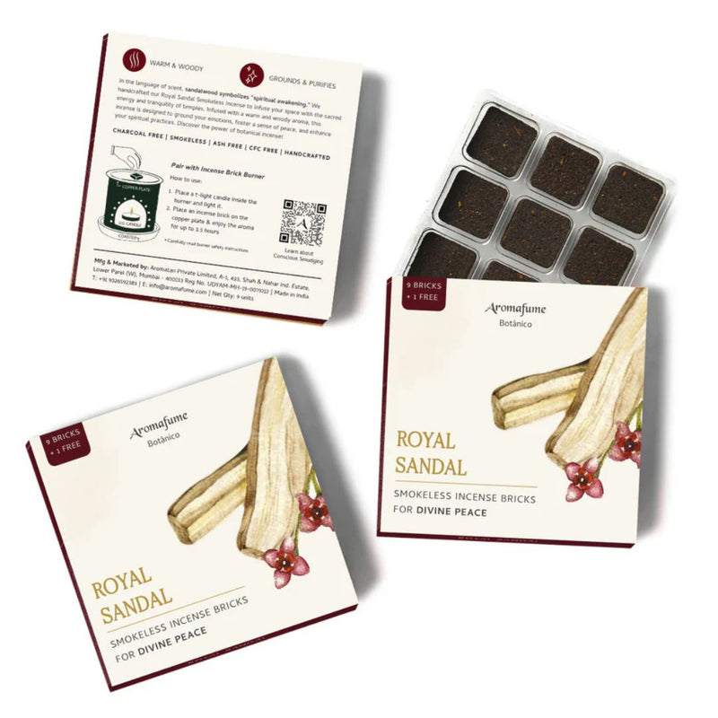 Aromeffume Royal Sandal incense packaging with incense bricks on a white background