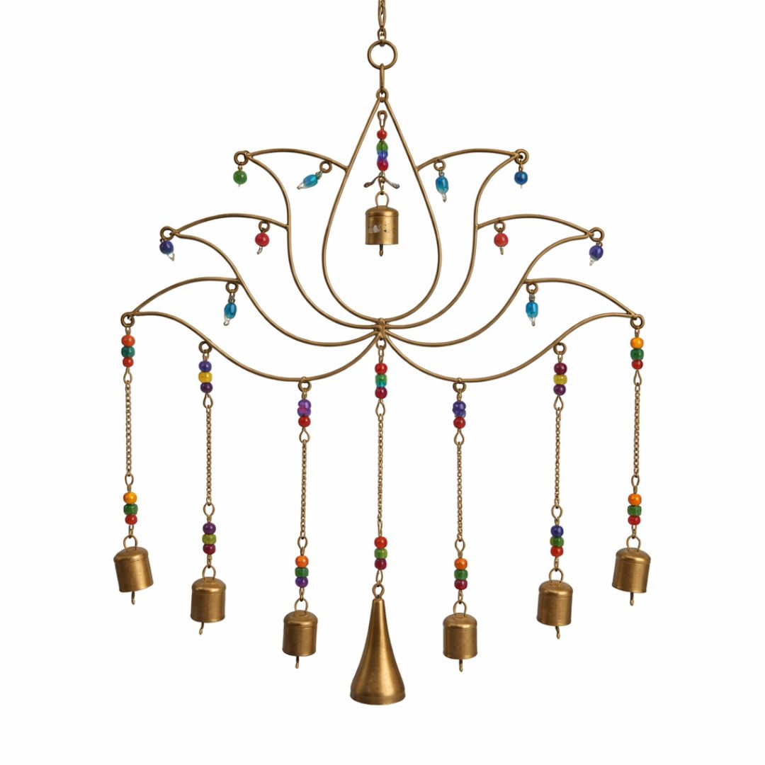 Hanging Metal Lotus with Bells & Beads