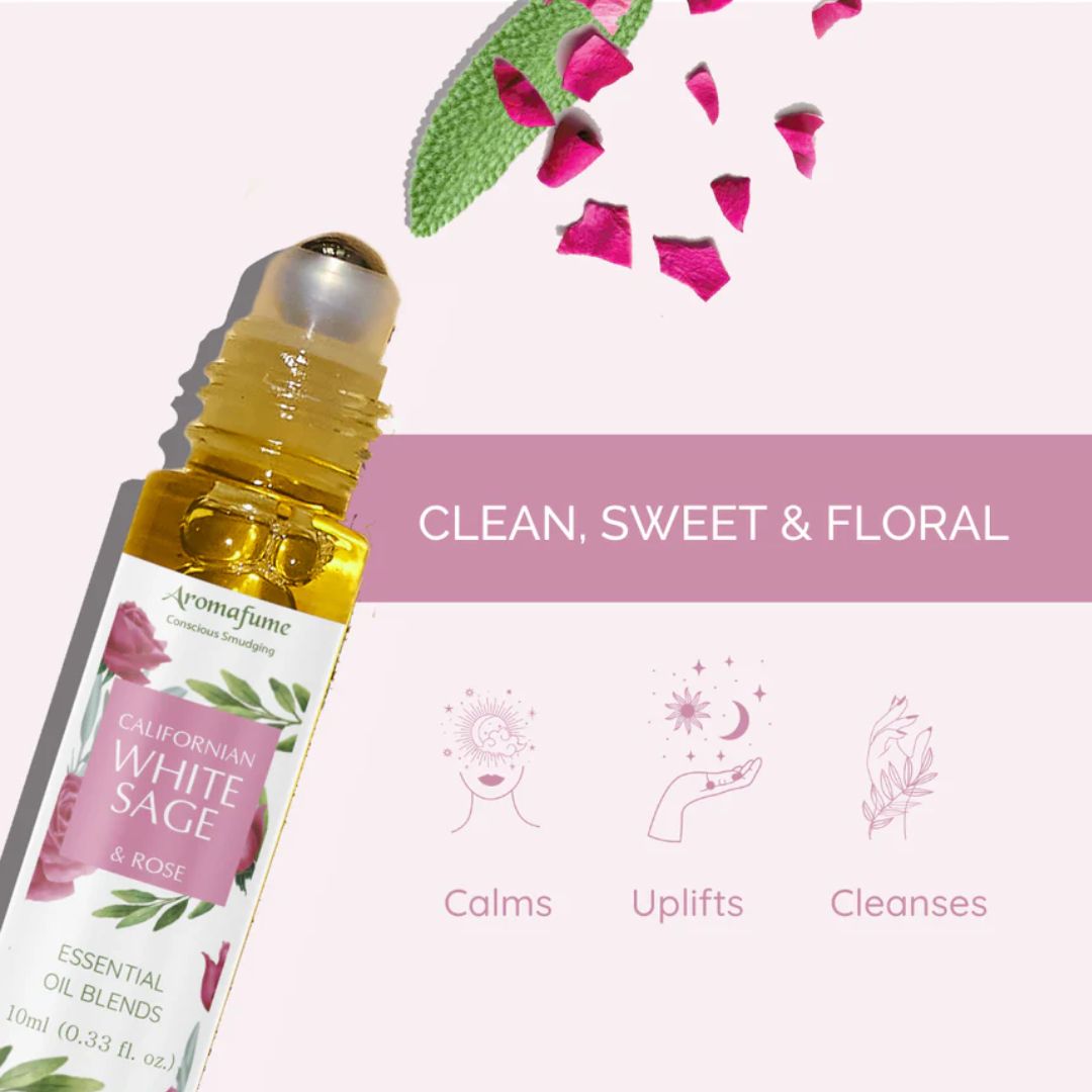 Aromafume White Sage & Rose roll-on oil bottle