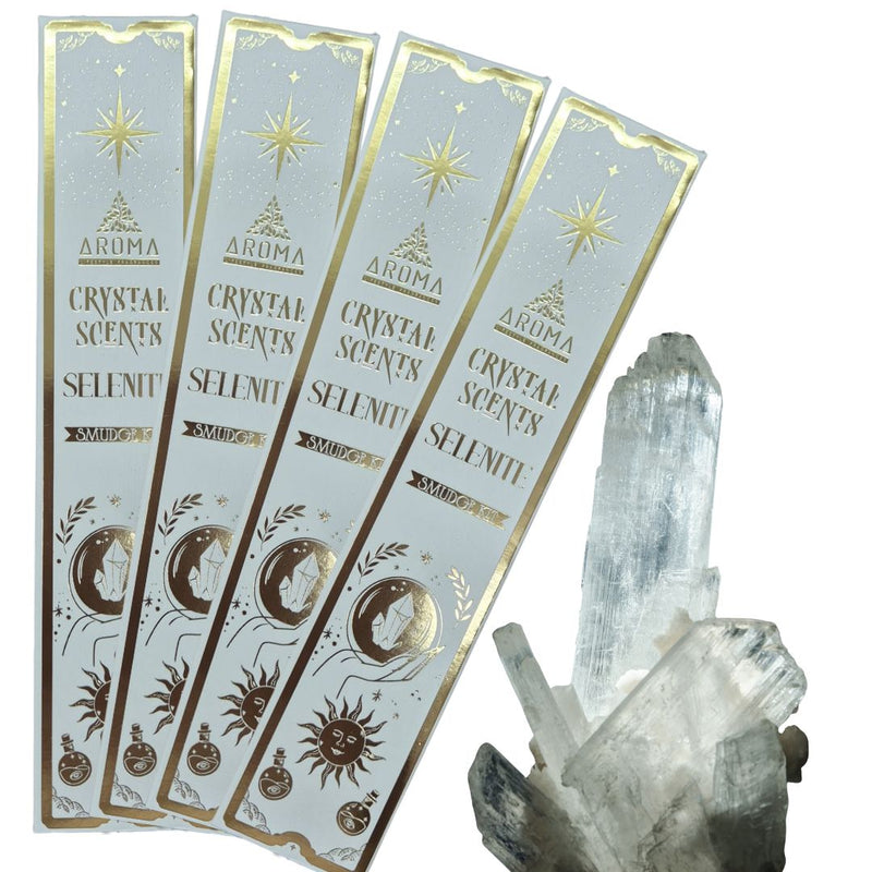 Aroma Crystal Scents – Selenite Incense Sticks with Crystals