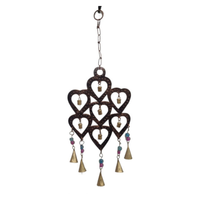 Hanging Metal Hearts with Bells & Beads