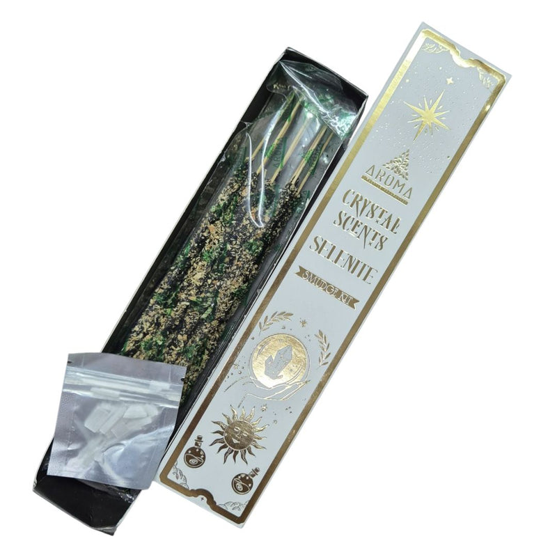 Aroma Crystal Scents – Selenite Incense Sticks with Crystals