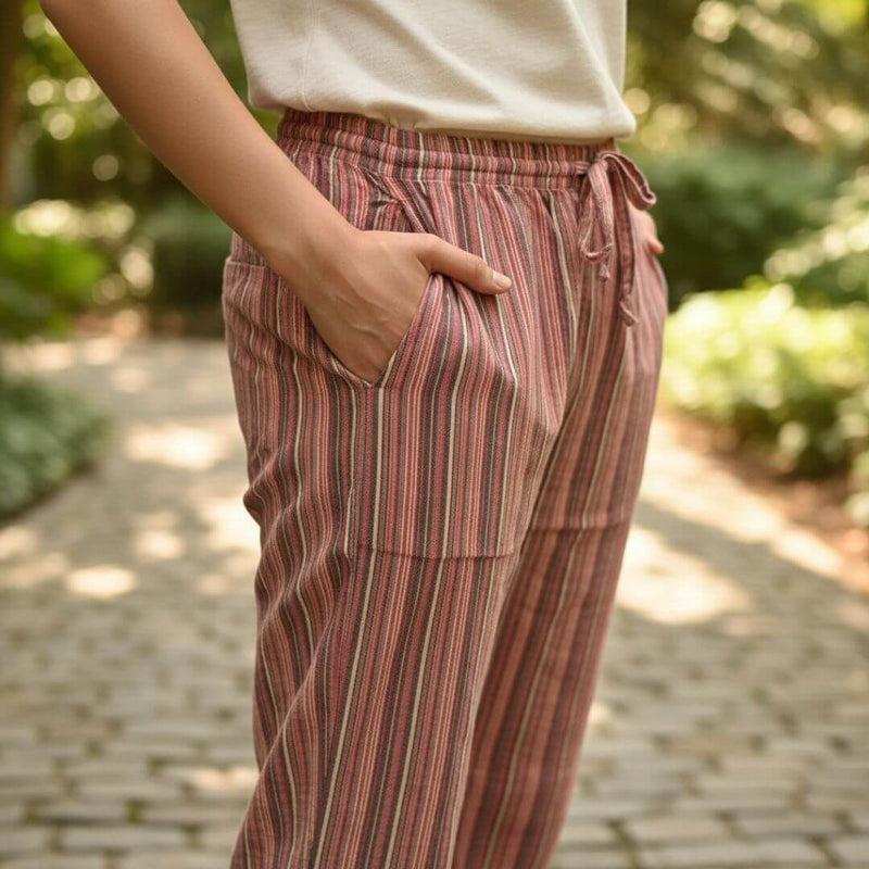 Boho Striped Cotton Gheri Pants (Nepalese Drawstring Hippie Pants)