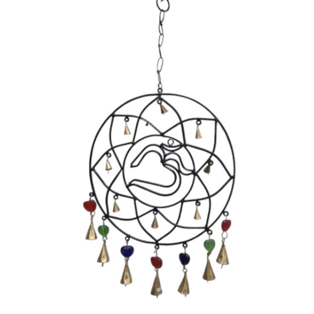 Hanging Metal Om with Bells & Beads