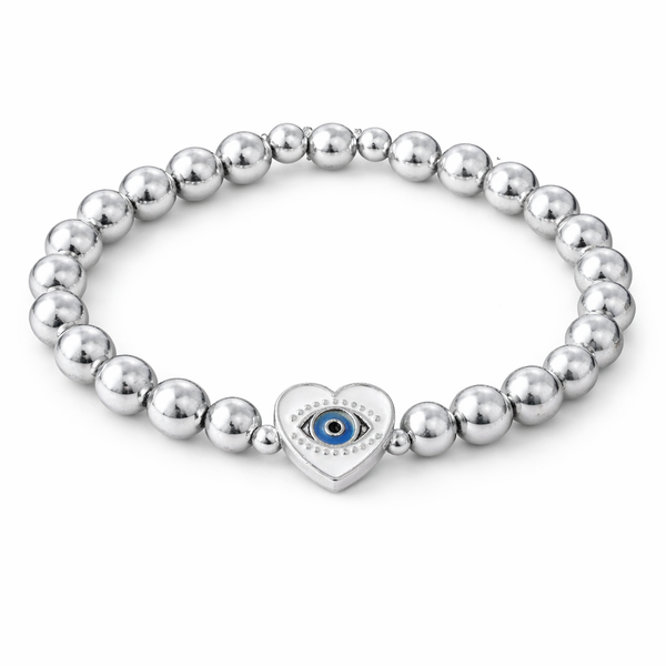 Silver Hematite Evil Eye Bracelet – Heart Charm