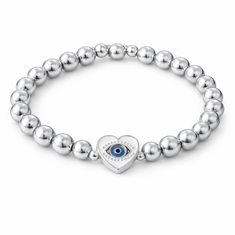 Silver Hematite Evil Eye Bracelet – Heart Charm