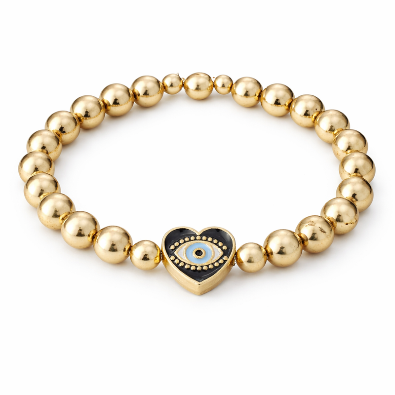 Gold Hematite Evil Eye Bracelet – Heart Charm