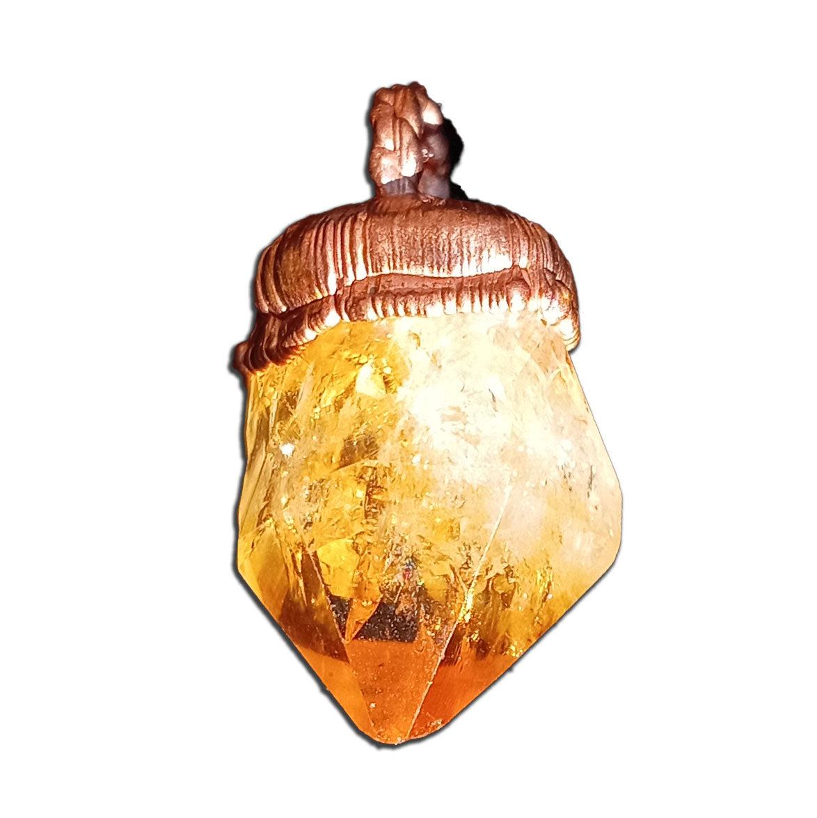 Citrine Crystal Pendant with Copper Cap – Heat-Treated Gemstone for Abundance and Confidence