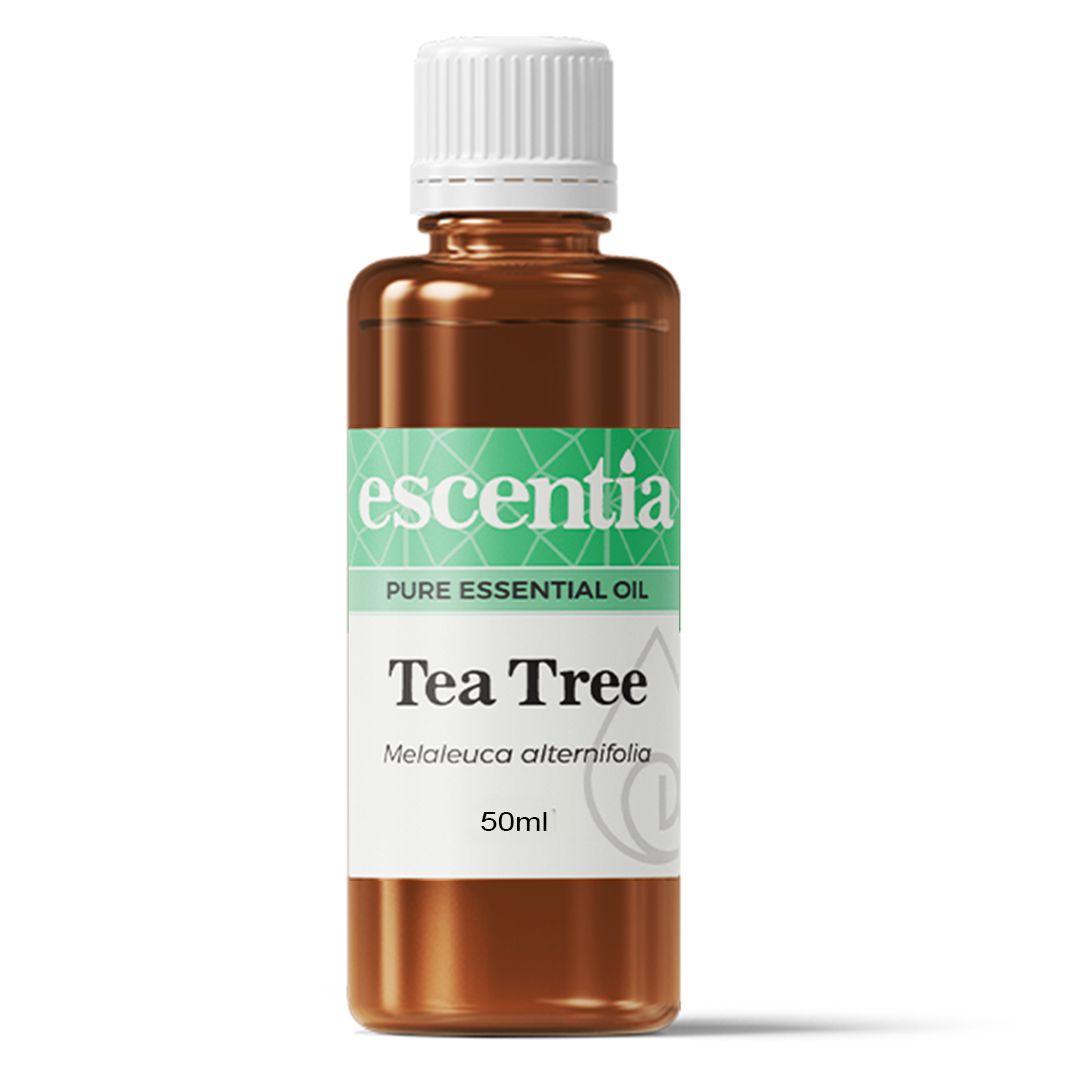 Escentia tea-tree essential oil bottle, pure organic antiseptic healing from South Africa
