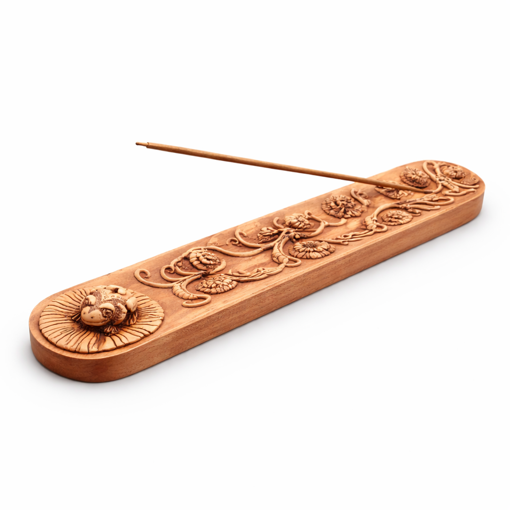 Guardian Frog incense holder hand painted resin tray on white background – spiritual incense burner South Africa