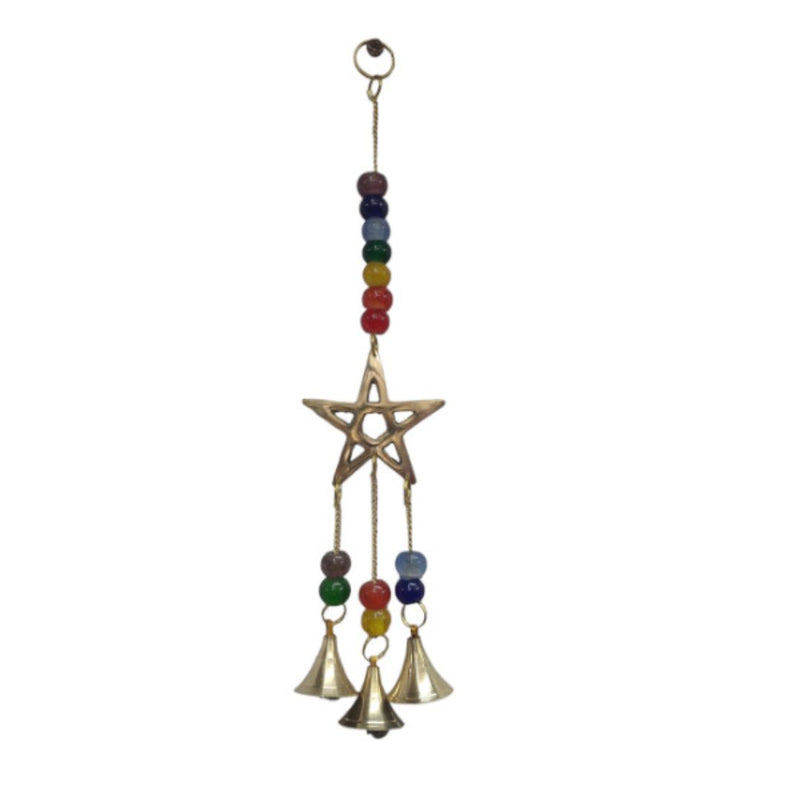 Hanging Windchime: Brass Star with Chakra Beads