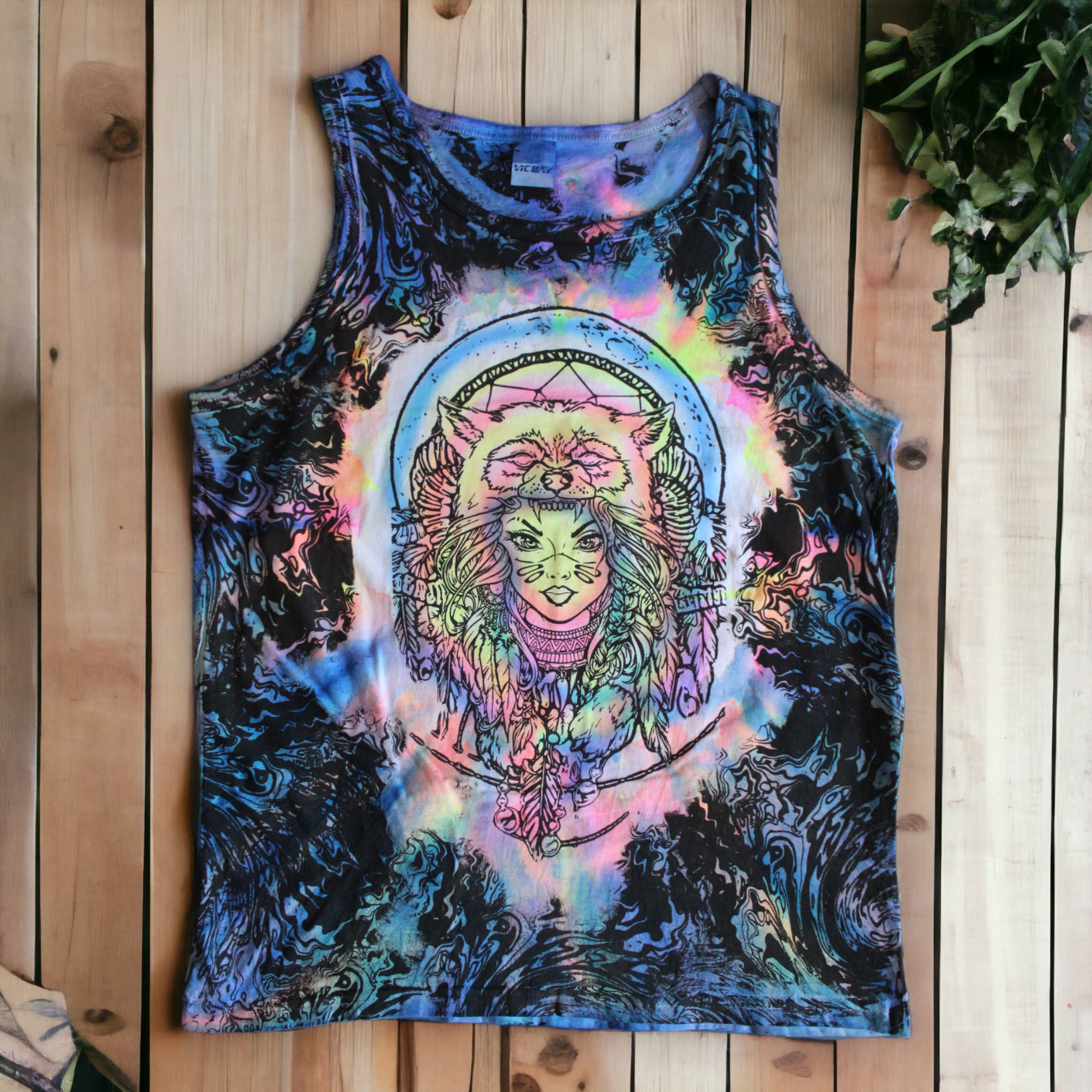 Hand-painted wolf tribal tank top