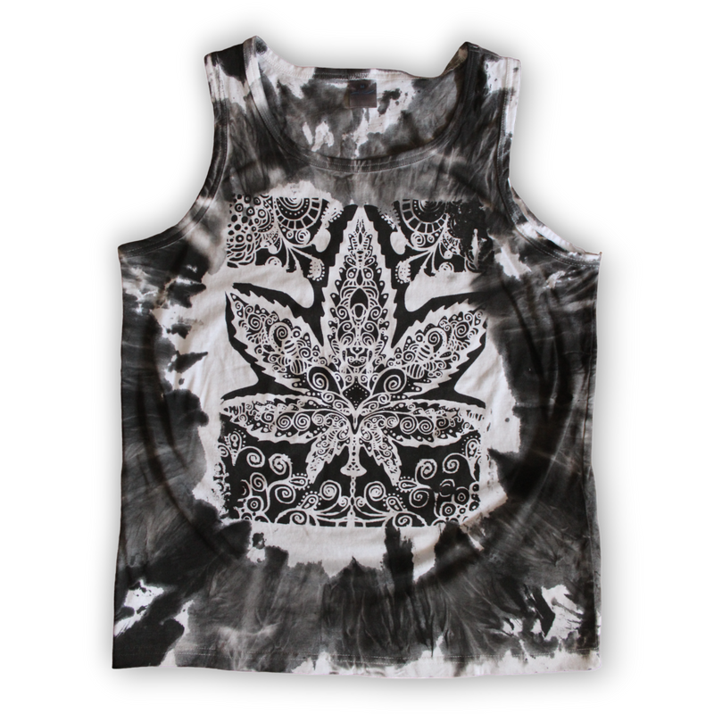 Hand-painted monochrome cannabis leaf tank top