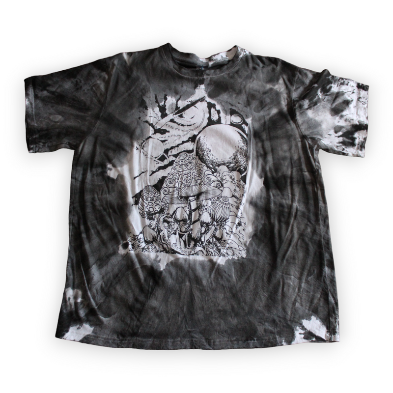 Abstract mushroom design hand-painted tie dye shirt