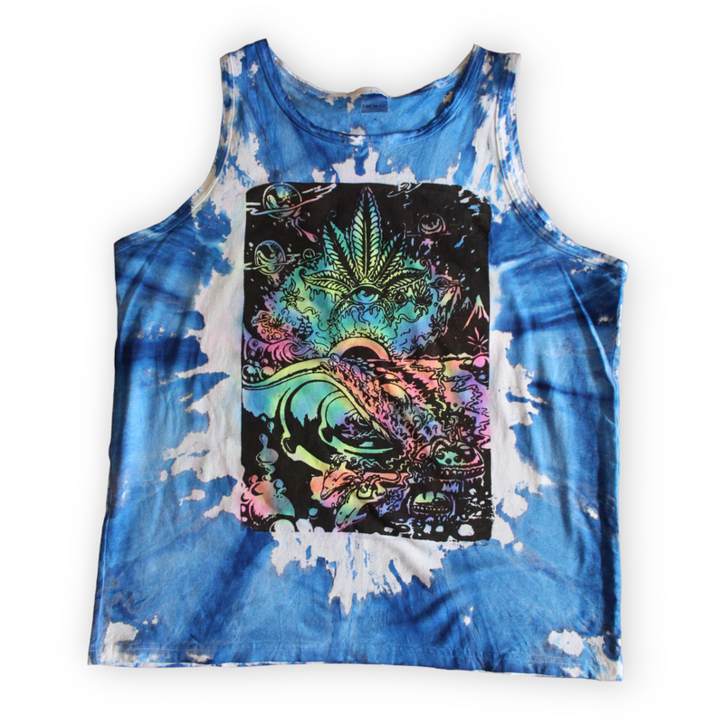 Hand-painted cosmic cannabis blaze tie dye tank