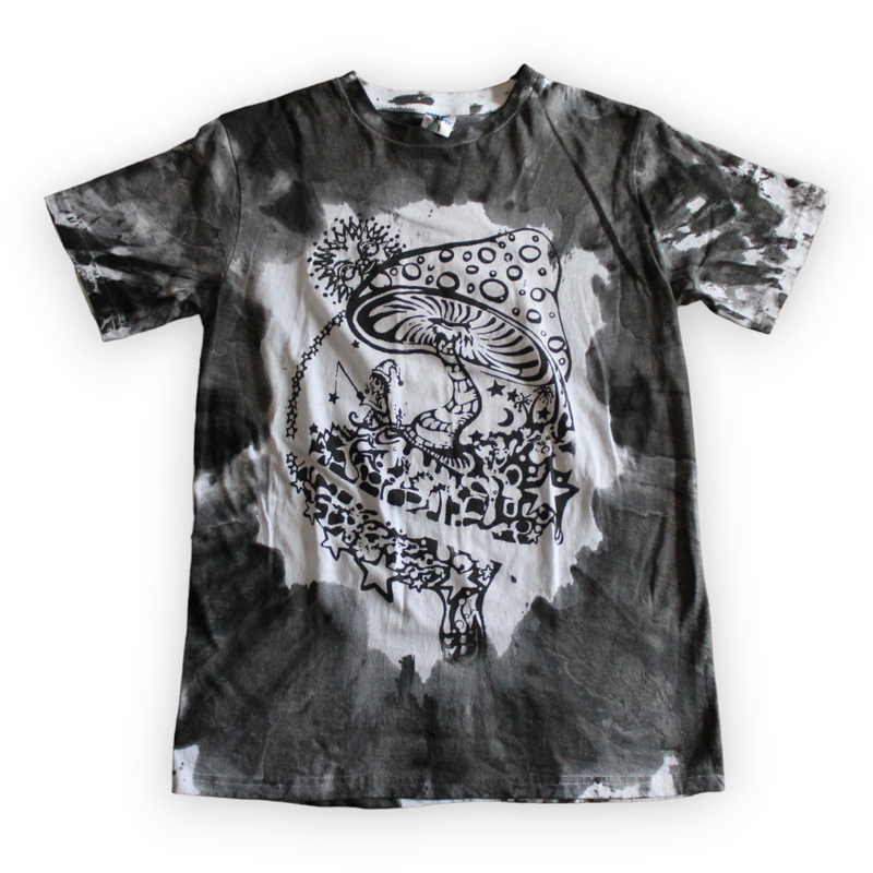 Monochrome mushroom hand-painted tie dye shirt