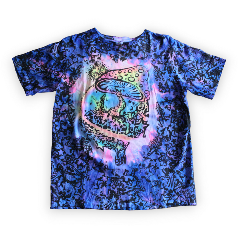 Cosmic mushroom hand-painted tie dye shirt
