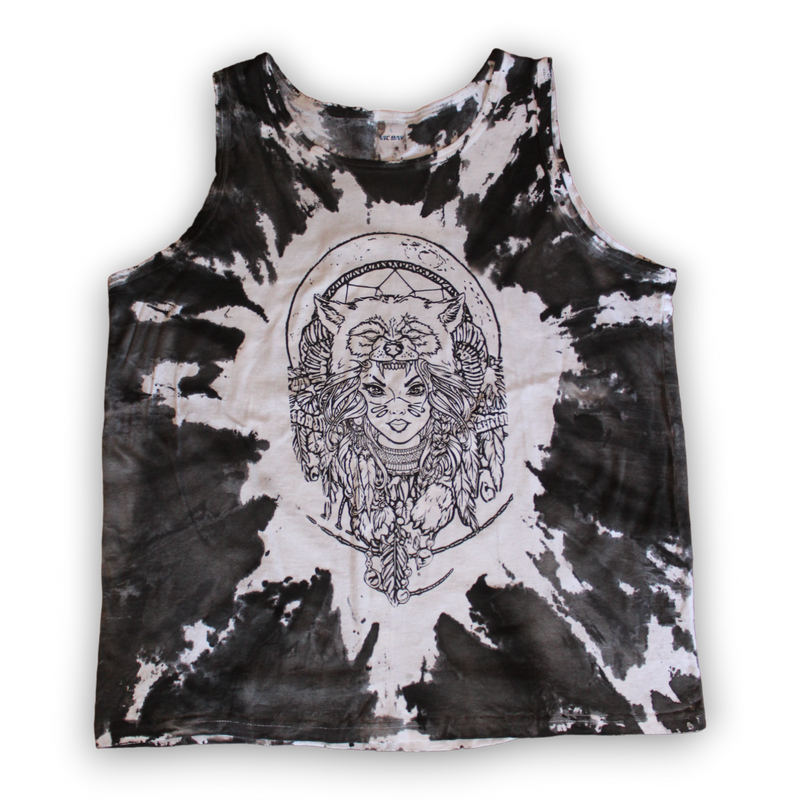Monochrome wolf hand-drawn tank top