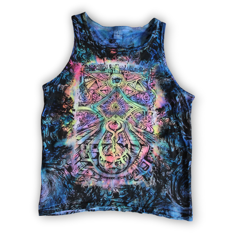 Galaxy sacred geometry tie dye tank
