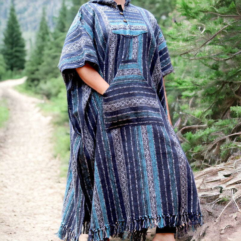 Blue Full-Length Poncho
