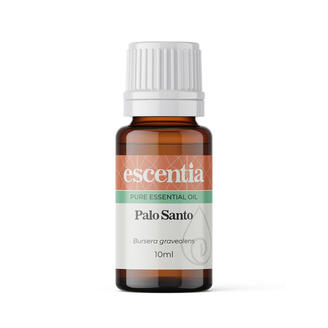 Escentia Palo Santo essential oil bottle on a white background