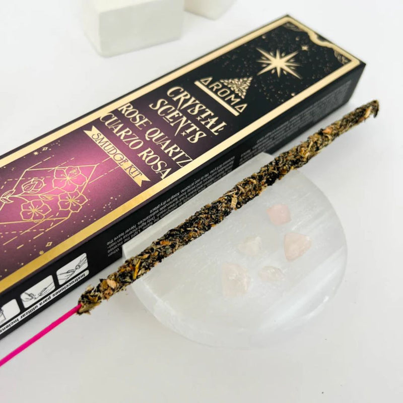 Rose Quartz Crystal Scents Incense Pack with incense stick and healing crystals