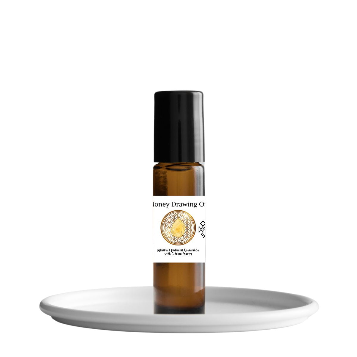 Secret Sense Money Drawing Oil with Citrine crystal and Nordic runes for manifesting wealth – essential oil for money rituals