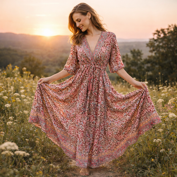 sunset paisley goddess dress flowing boho maxi dress South Africa