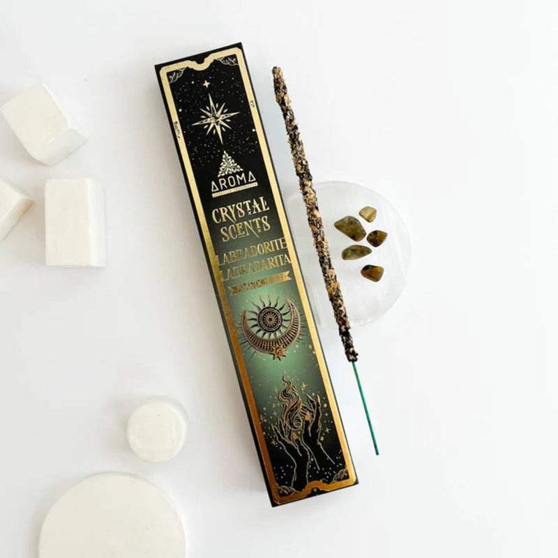 Aroma Crystal Scents - Labradorite Incense Sticks with Crystals