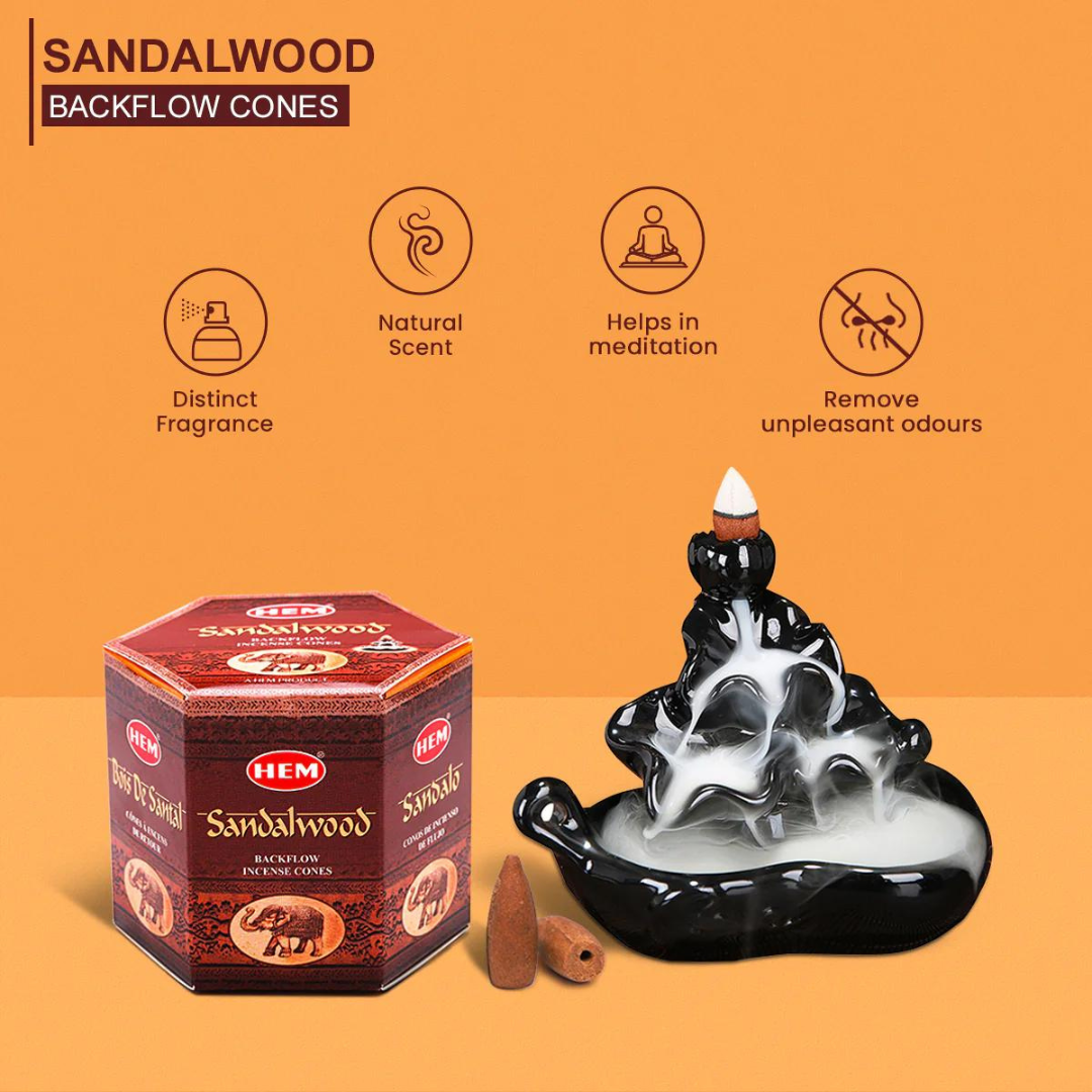 HEM Sandalwood Backflow Incense Cones (40 Pack)