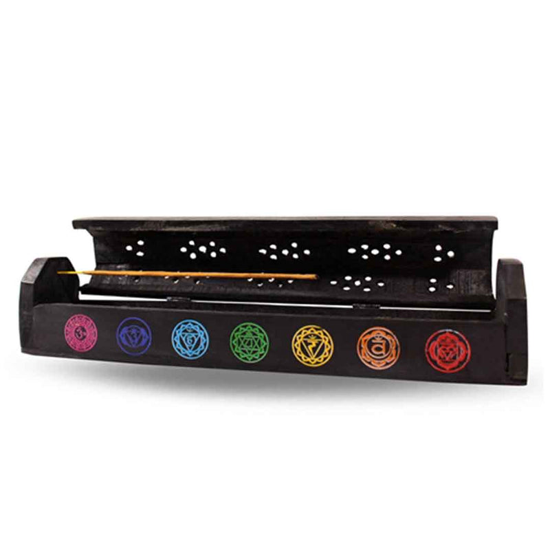 Chakra Incense Holder Black wooden ash box