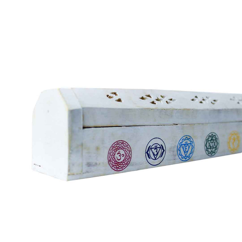 White wooden Chakra Incense Holder ash box