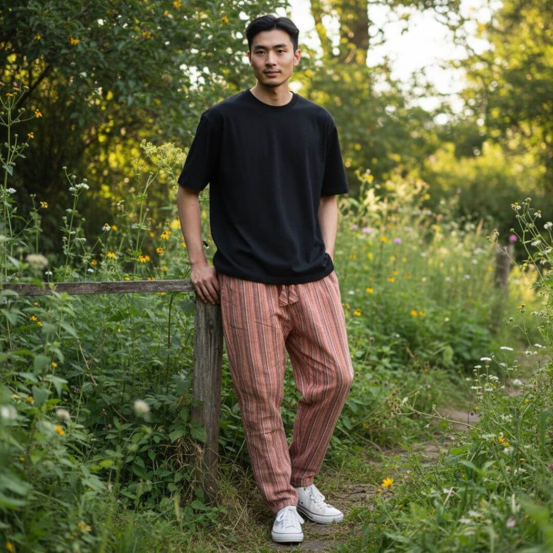 Boho Striped Cotton Gheri Pants (Nepalese Drawstring Hippie Pants)