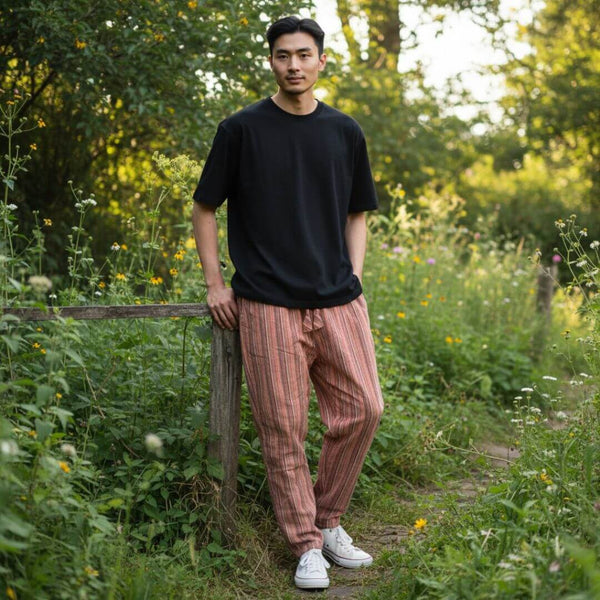 Boho Striped Cotton Gheri Pants (Nepalese Drawstring Hippie Pants)