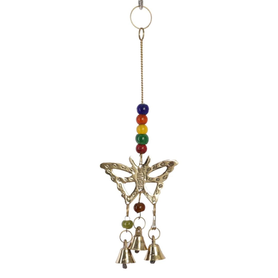 Hanging Windchime: Brass Butterfly with Chakra Beads