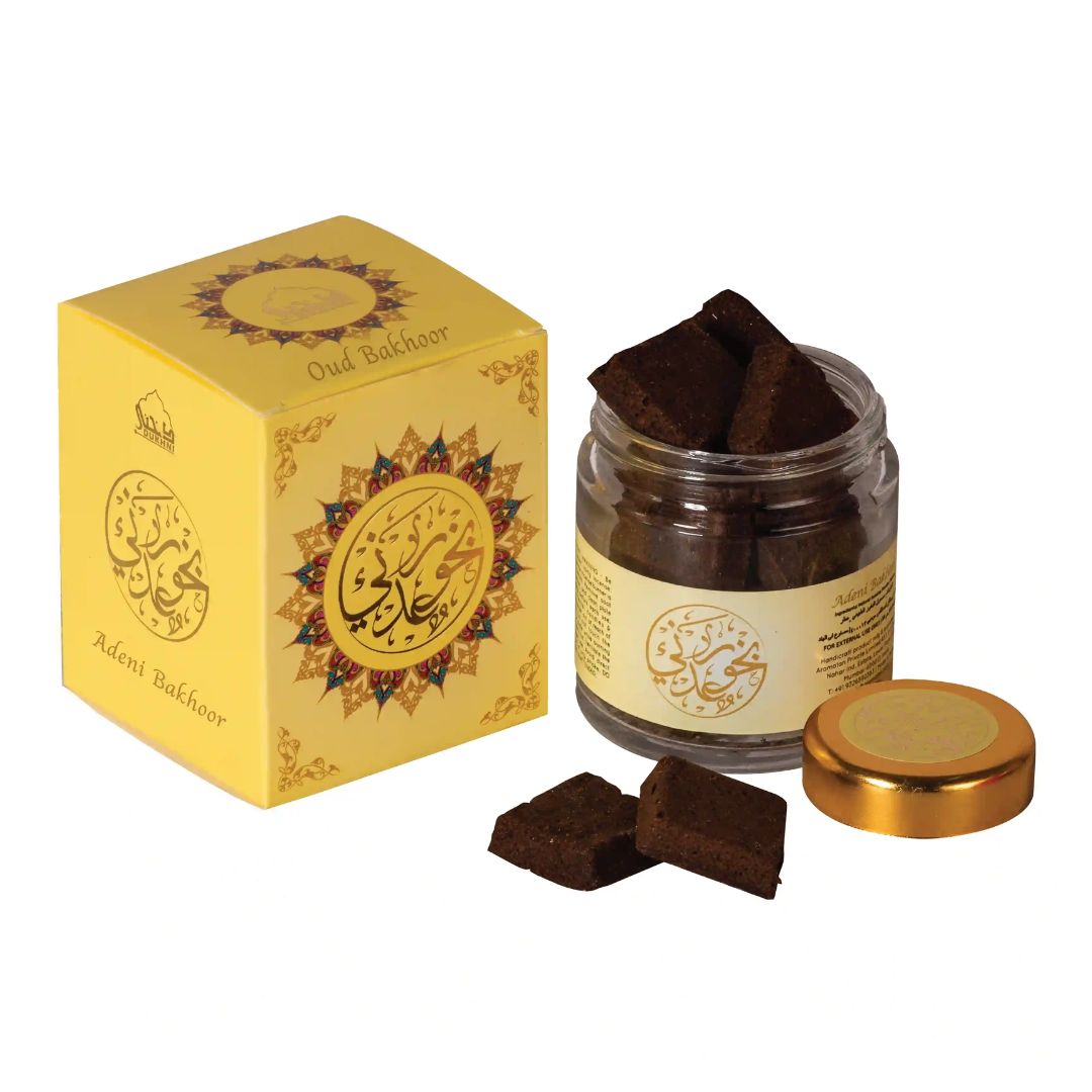 Glass jar of Dukhni Bakhoor Adeni Yemeni oud incense