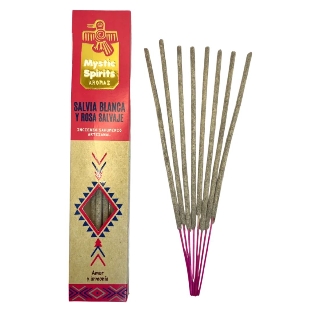 Pack of Mystic Spirits white sage and wild rose incense sticks