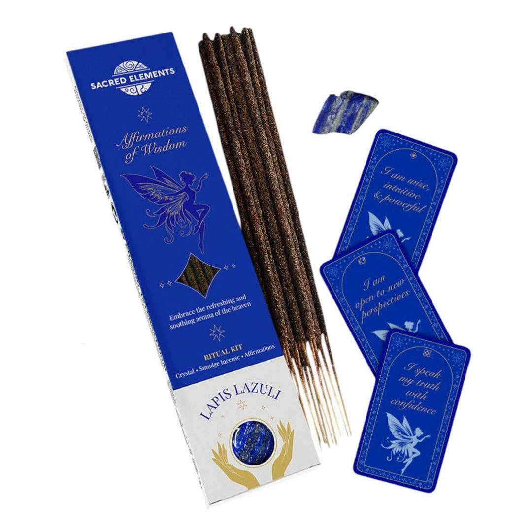 Affirmation of Wisdom Lapis Lazuli incense sticks beside blue crystal
