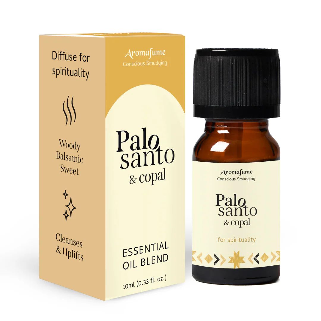Amber bottle of Palo Santo and Copal essential oil blend
