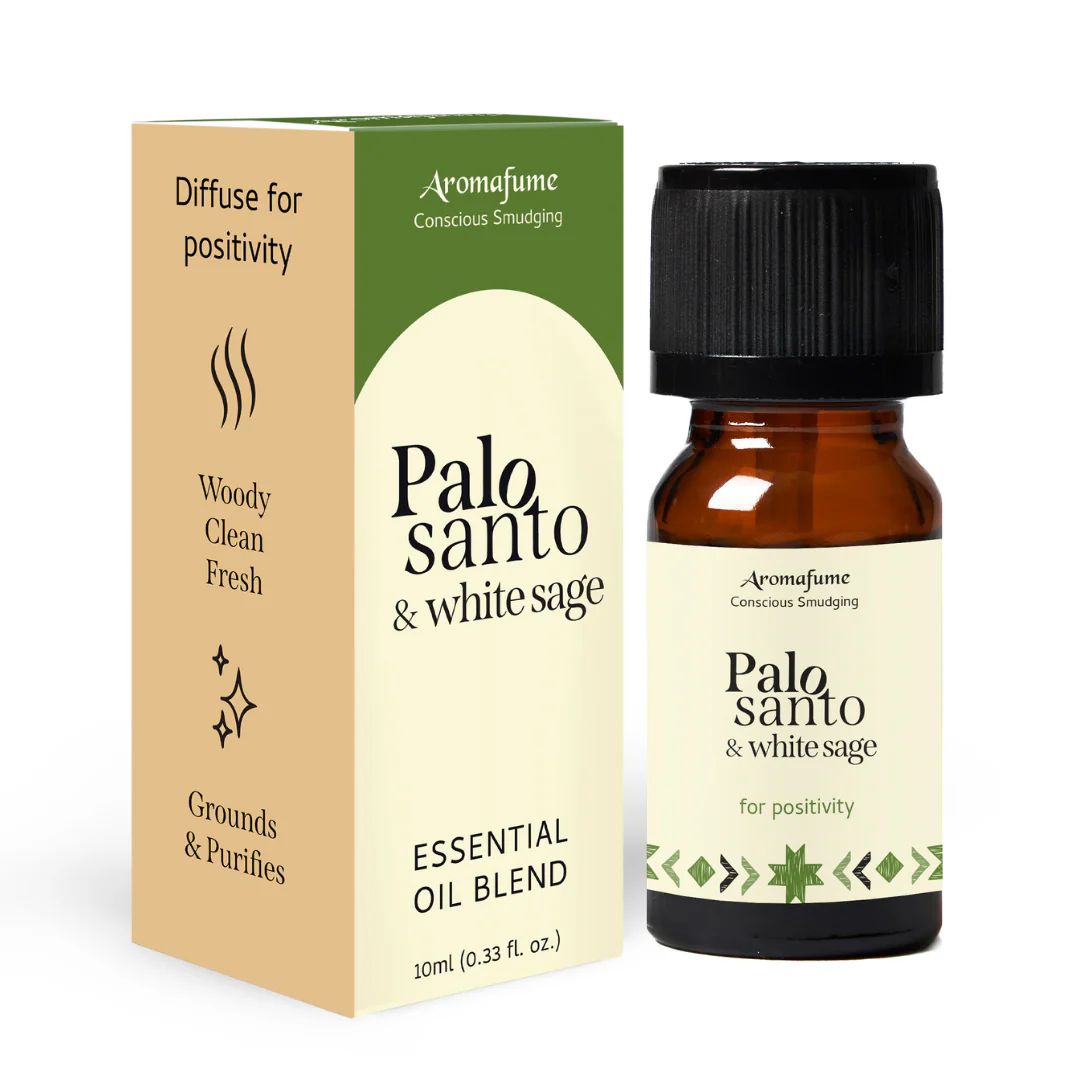 Amber bottle of Palo Santo and White Sage essential oil