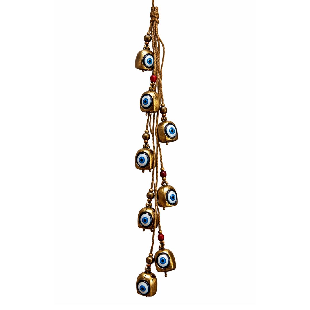 Hanging Metal Turkish Eye Bells on Rope