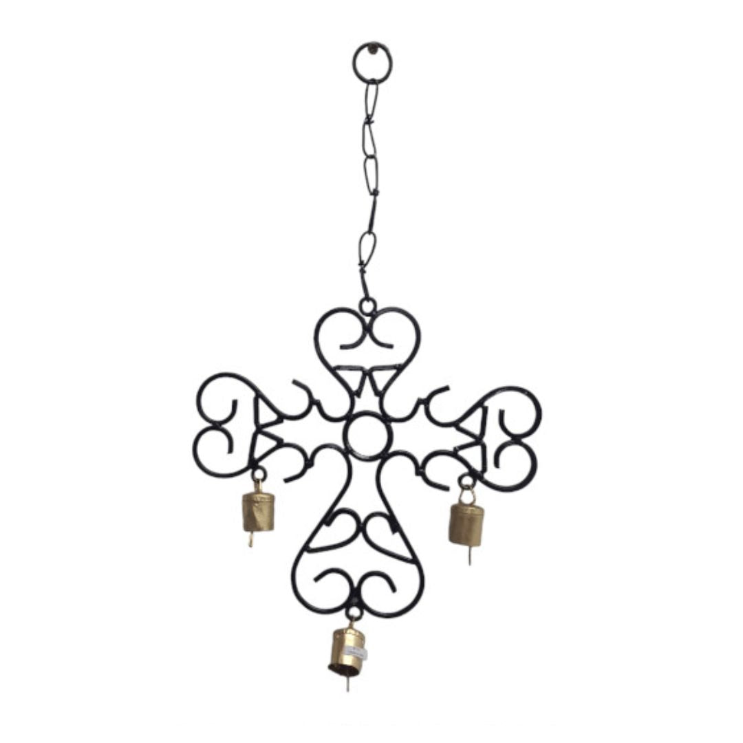 Hanging Metal Cross with Bells – 26cm