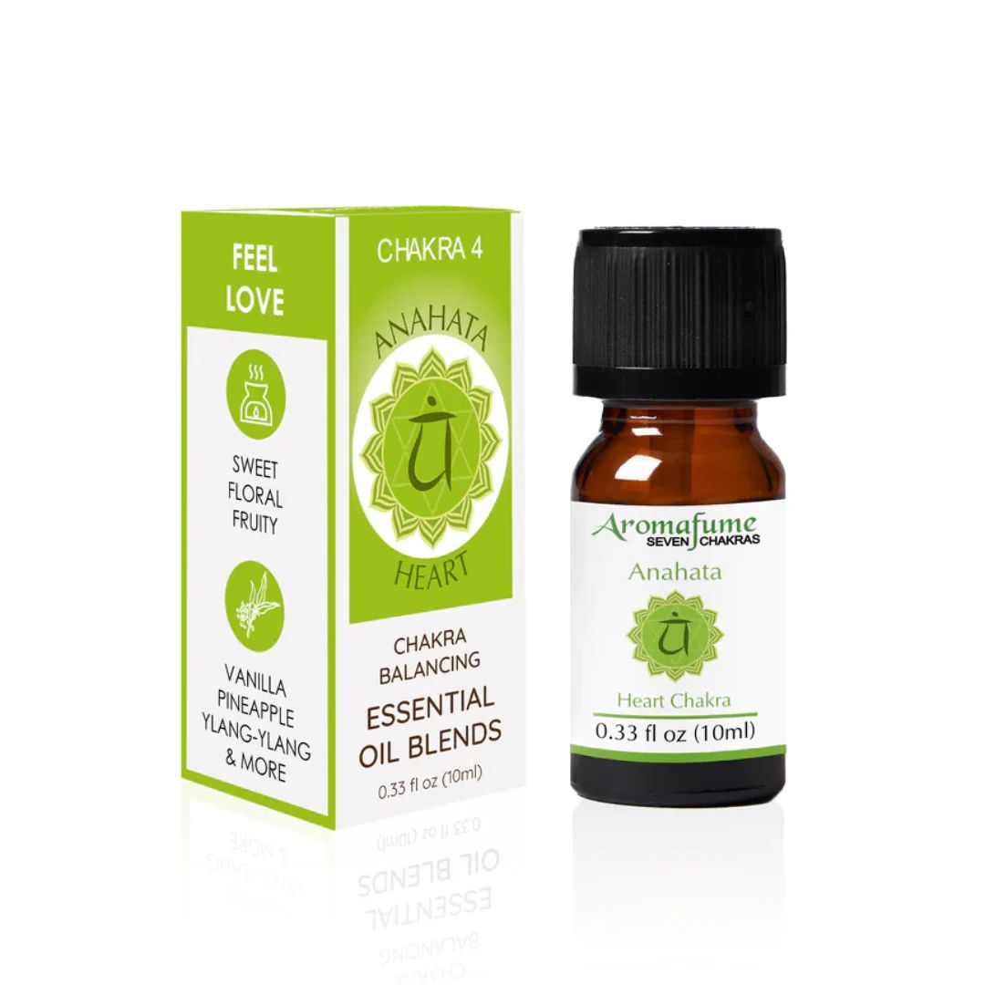 Anahata Heart Chakra essential oil bottle with green label