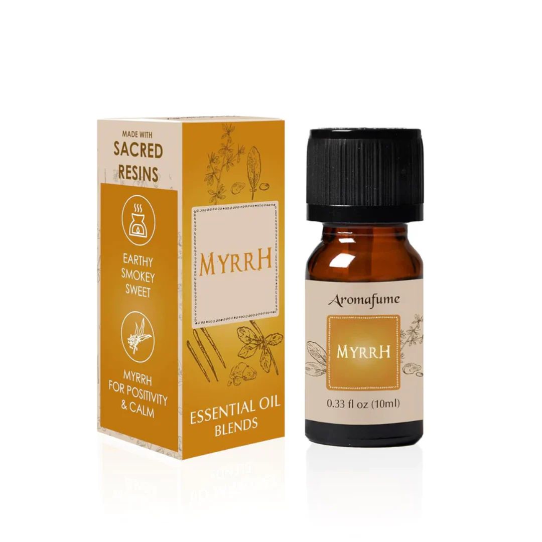 Amber glass bottle of Aromafume Myrrh Essential Oil Diffuser Blend