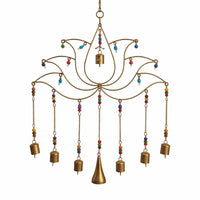 Hanging Metal Lotus with Bells & Beads