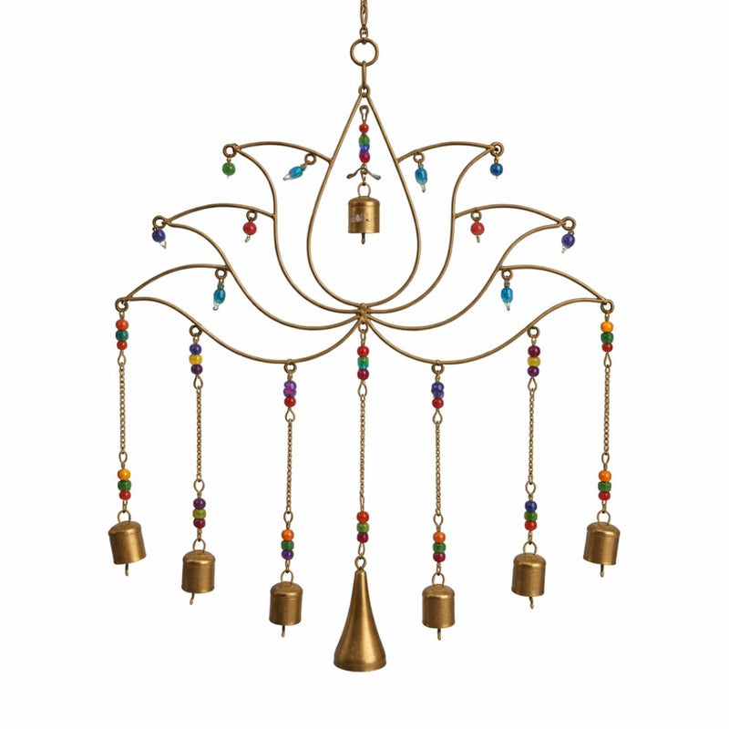 Hanging Metal Lotus with Bells & Beads