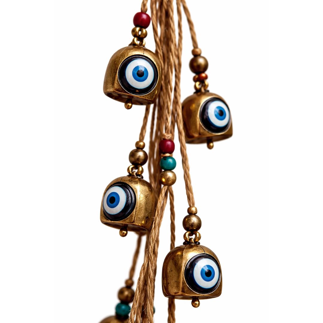 Hanging Metal Turkish Eye Bells on Rope
