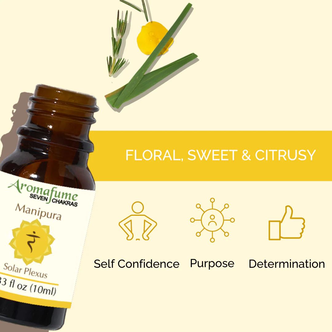 Amber bottle of Aromafume Manipura chakra diffuser oil