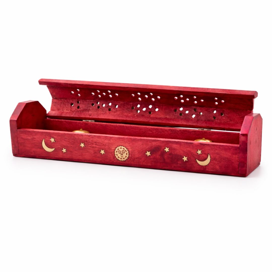 Red Moon and Sun Ash Catcher Box – Wooden Incense Holder