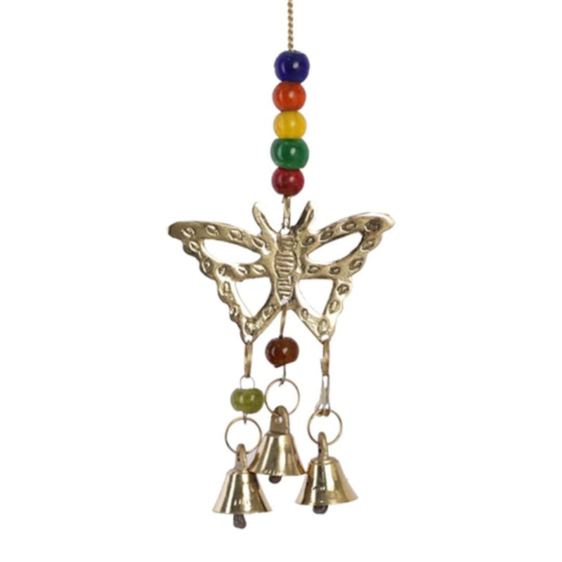 Hanging Windchime: Brass Butterfly with Chakra Beads